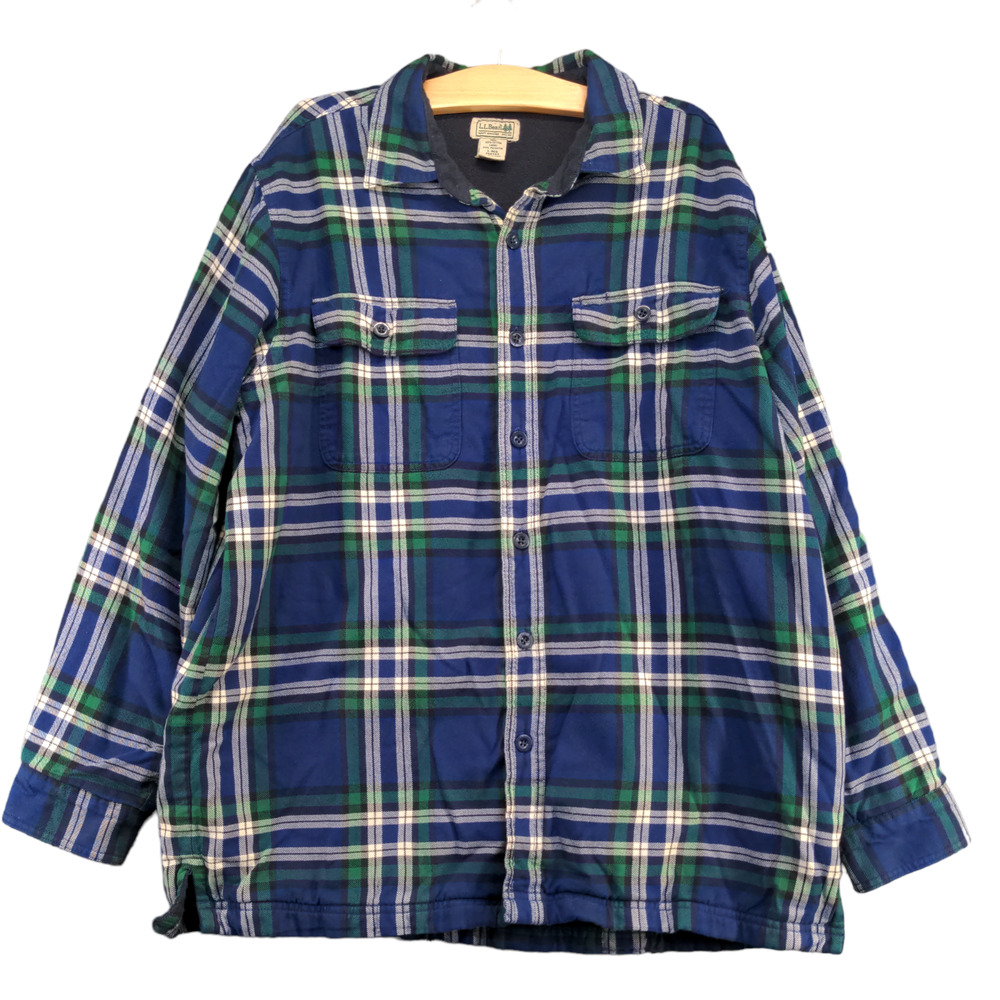 L.L Bean Men's Fleece Lined Flannel Button-Up Shirt Multi Large Plaid Pockets